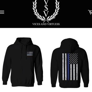 Vices and Virtuess Black Thin Blue Line Hoodie💙